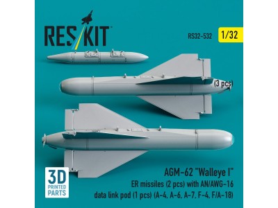 AGM-62 Walleye I ER missiles (2 pcs) with AN/AWG-16 data link pod (1 pcs) (A-4, A-6, A-7, F-4, F/A-18) (3D Printed) 