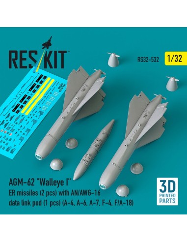 AGM-62 Walleye I ER missiles (2 pcs) with AN/AWG-16 data link pod (1 pcs) (A-4, A-6, A-7, F-4, F/A-18) (3D Printed) 