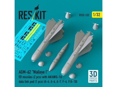 AGM-62 Walleye I ER missiles (2 pcs) with AN/AWG-16 data link pod (1 pcs) (A-4, A-6, A-7, F-4, F/A-18) (3D Printed) 