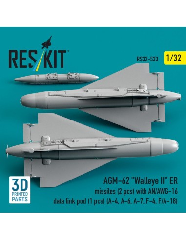 AGM-62 Walleye II ER missiles (2 pcs) with AN/AWG-16 data link pod (1 pcs) (A-4, A-6, A-7, F-4, F/A-18) (3D Printed) 