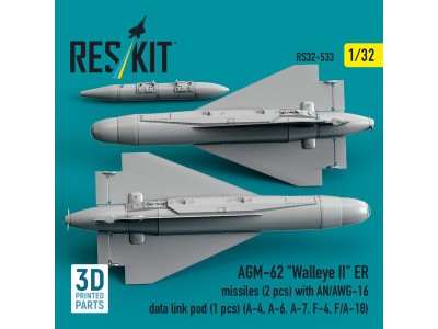 AGM-62 Walleye II ER missiles (2 pcs) with AN/AWG-16 data link pod (1 pcs) (A-4, A-6, A-7, F-4, F/A-18) (3D Printed) 