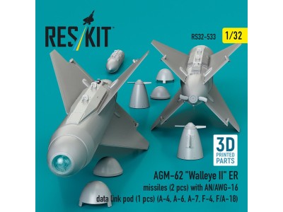 AGM-62 Walleye II ER missiles (2 pcs) with AN/AWG-16 data link pod (1 pcs) (A-4, A-6, A-7, F-4, F/A-18) (3D Printed) 