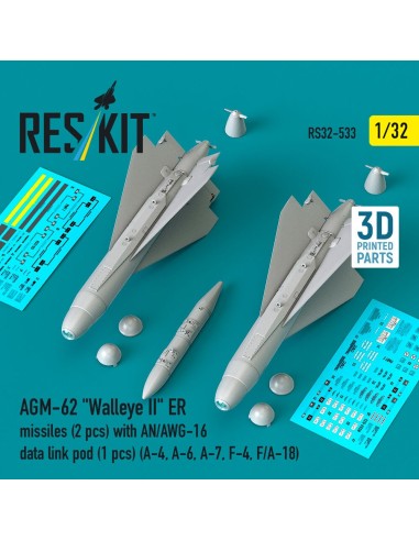 AGM-62 Walleye II ER missiles (2 pcs) with AN/AWG-16 data link pod (1 pcs) (A-4, A-6, A-7, F-4, F/A-18) (3D Printed) 