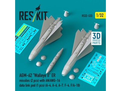 AGM-62 Walleye II ER missiles (2 pcs) with AN/AWG-16 data link pod (1 pcs) (A-4, A-6, A-7, F-4, F/A-18) (3D Printed) 