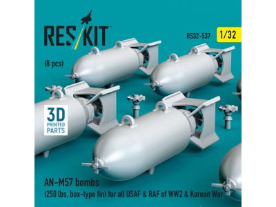 AN-M57 bombs (250 lbs, box-type fin) for all USAF & RAF of WW2 & Korean War (8 pcs) (3D Printed) 