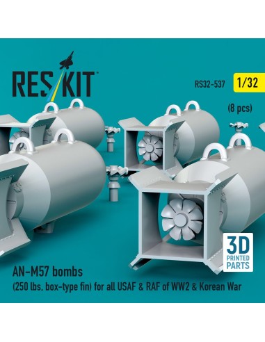 AN-M57 bombs (250 lbs, box-type fin) for all USAF & RAF of WW2 & Korean War (8 pcs) (3D Printed) 