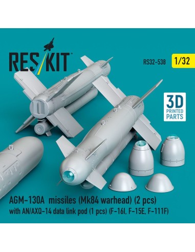 AGM-130A missiles (Mk84 warhead) (2 pcs) with AN/AXQ-14 data link pod (1 pcs) (F-16I, F-15E, F-111F) (3D Printed) 
