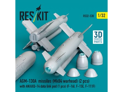 AGM-130A missiles (Mk84 warhead) (2 pcs) with AN/AXQ-14 data link pod (1 pcs) (F-16I, F-15E, F-111F) (3D Printed) 