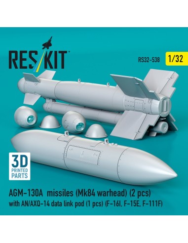AGM-130A missiles (Mk84 warhead) (2 pcs) with AN/AXQ-14 data link pod (1 pcs) (F-16I, F-15E, F-111F) (3D Printed) 