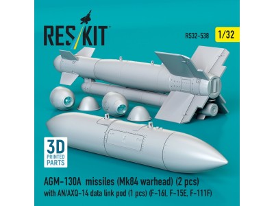 AGM-130A missiles (Mk84 warhead) (2 pcs) with AN/AXQ-14 data link pod (1 pcs) (F-16I, F-15E, F-111F) (3D Printed) 