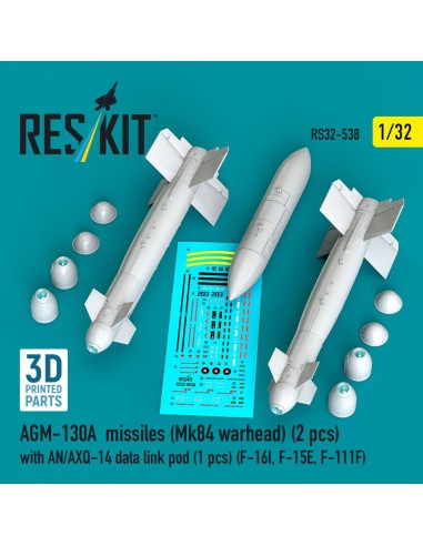 AGM-130A missiles (Mk84 warhead) (2 pcs) with AN/AXQ-14 data link pod (1 pcs) (F-16I, F-15E, F-111F) (3D Printed) 