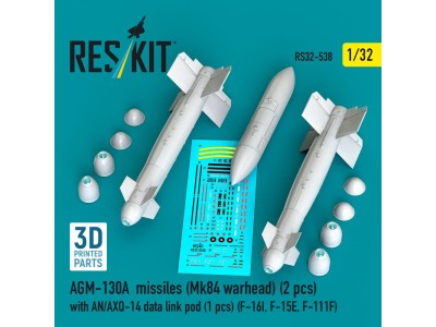 AGM-130A missiles (Mk84 warhead) (2 pcs) with AN/AXQ-14 data link pod (1 pcs) (F-16I, F-15E, F-111F) (3D Printed) 