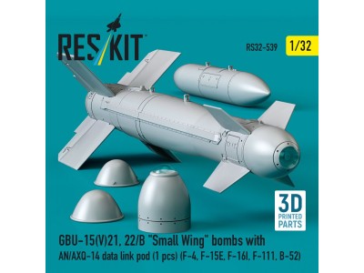GBU-15(V)21, 22/B Small Wing bombs (2 pcs) with AN/AXQ-14 data link pod (1 pcs) (F-4, F-15E, F-16I, F-111, B-52) (3D Printed) 