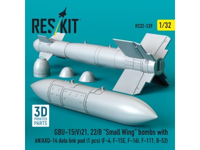 GBU-15(V)21, 22/B Small Wing bombs (2 pcs) with AN/AXQ-14 data link pod (1 pcs) (F-4, F-15E, F-16I, F-111, B-52) (3D Printed) 