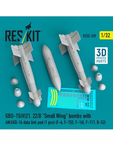 GBU-15(V)21, 22/B Small Wing bombs (2 pcs) with AN/AXQ-14 data link pod (1 pcs) (F-4, F-15E, F-16I, F-111, B-52) (3D Printed) 