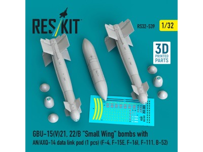 GBU-15(V)21, 22/B Small Wing bombs (2 pcs) with AN/AXQ-14 data link pod (1 pcs) (F-4, F-15E, F-16I, F-111, B-52) (3D Printed) 
