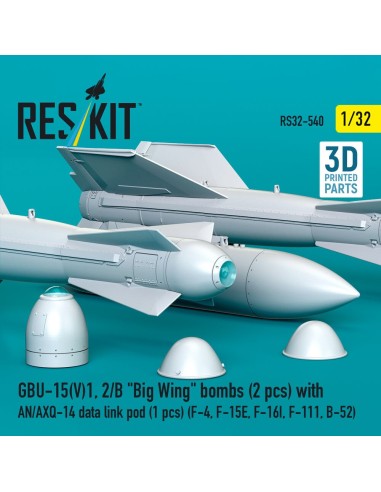 GBU-15(V)1, 2/B Big Wing bombs (2 pcs) with AN/AXQ-14 data link pod (1 pcs) (F-4, F-15E, F-16I, F-111, B-52) (3D Printed) 