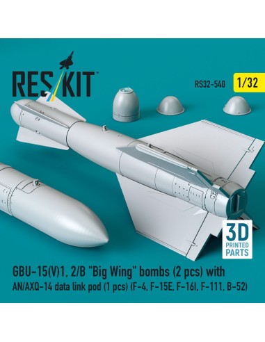 GBU-15(V)1, 2/B Big Wing bombs (2 pcs) with AN/AXQ-14 data link pod (1 pcs) (F-4, F-15E, F-16I, F-111, B-52) (3D Printed) 