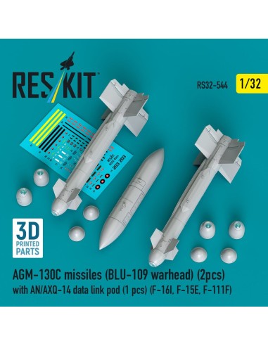 AGM-130C missiles (BLU-109 warhead) (2 pcs) with AN/AXQ-14 data link pod (1 pcs) (F-16I, F-15E, F-111F) (3D Printed) 