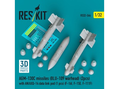 AGM-130C missiles (BLU-109 warhead) (2 pcs) with AN/AXQ-14 data link pod (1 pcs) (F-16I, F-15E, F-111F) (3D Printed) 