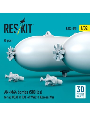 AN-M64 bombs (500 lbs) for all USAF & RAF of WW2 & Korean War (6 pcs) (3D Printed) 