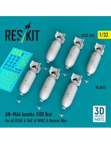 AN-M64 bombs (500 lbs) for all USAF & RAF of WW2 & Korean War (6 pcs) (3D Printed) 
