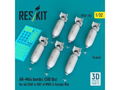 AN-M64 bombs (500 lbs) for all USAF & RAF of WW2 & Korean War (6 pcs) (3D Printed) 