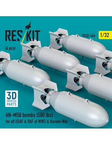 AN-M58 bombs (500 lbs) for all USAF & RAF of WW2 & Korean War (6 pcs) (3D Printed) 