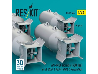AN-M58 bombs (500 lbs) for all USAF & RAF of WW2 & Korean War (6 pcs) (3D Printed) 
