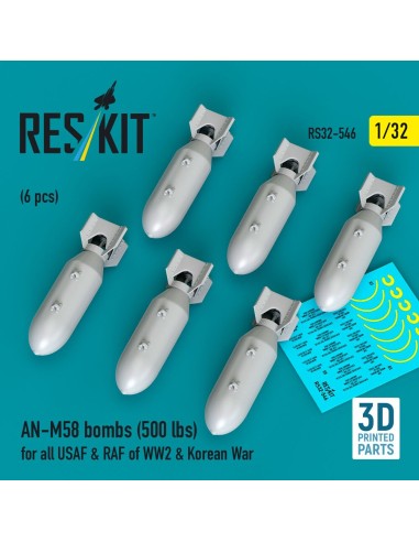 AN-M58 bombs (500 lbs) for all USAF & RAF of WW2 & Korean War (6 pcs) (3D Printed) 