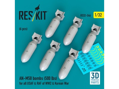 AN-M58 bombs (500 lbs) for all USAF & RAF of WW2 & Korean War (6 pcs) (3D Printed) 