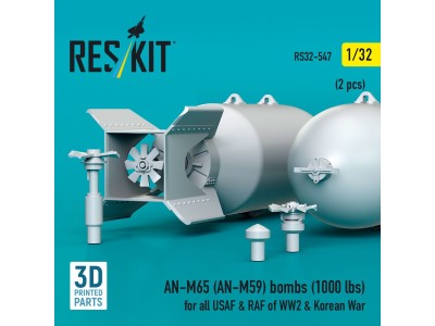 AN-M65 (AN-M59) bombs (1000 lbs) for all USAF & RAF of WW2 & Korean War (2 pcs) (3D Printed) 