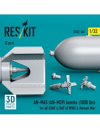 AN-M65 (AN-M59) bombs (1000 lbs) for all USAF & RAF of WW2 & Korean War (2 pcs) (3D Printed) 