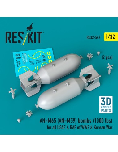 AN-M65 (AN-M59) bombs (1000 lbs) for all USAF & RAF of WW2 & Korean War (2 pcs) (3D Printed) 