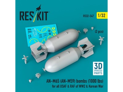 AN-M65 (AN-M59) bombs (1000 lbs) for all USAF & RAF of WW2 & Korean War (2 pcs) (3D Printed) 