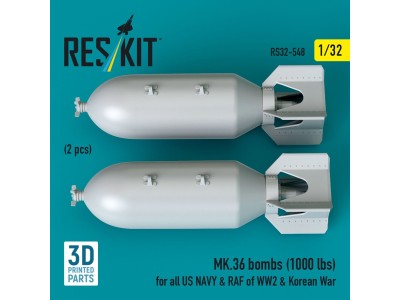 MK.36 bombs (1000 lbs) for all US NAVY & RAF of WW2 & Korean War (2 pcs) (3D Printed) 