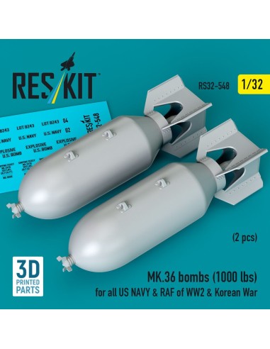 MK.36 bombs (1000 lbs) for all US NAVY & RAF of WW2 & Korean War (2 pcs) (3D Printed) 