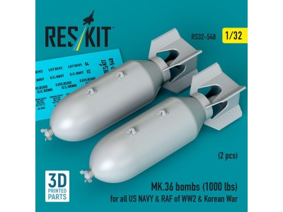 MK.36 bombs (1000 lbs) for all US NAVY & RAF of WW2 & Korean War (2 pcs) (3D Printed) 