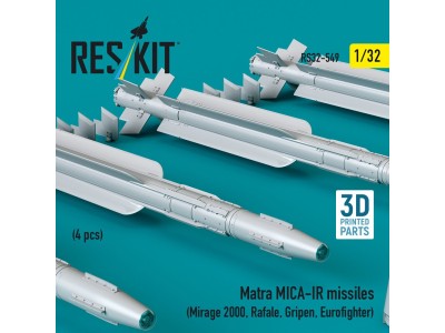 Matra MICA-IR missiles (4 pcs) (Mirage 2000, Rafale, Gripen, Eurofighter) (3D Printed) 