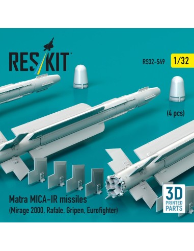 Matra MICA-IR missiles (4 pcs) (Mirage 2000, Rafale, Gripen, Eurofighter) (3D Printed) 