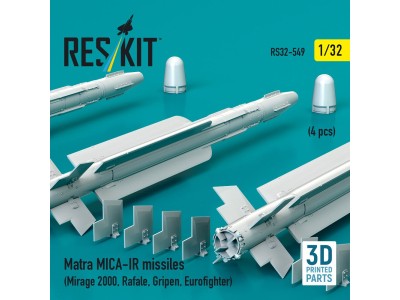 Matra MICA-IR missiles (4 pcs) (Mirage 2000, Rafale, Gripen, Eurofighter) (3D Printed) 