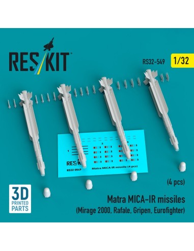 Matra MICA-IR missiles (4 pcs) (Mirage 2000, Rafale, Gripen, Eurofighter) (3D Printed) 
