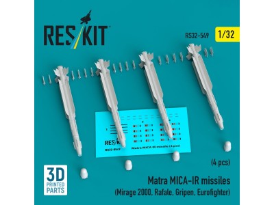 Matra MICA-IR missiles (4 pcs) (Mirage 2000, Rafale, Gripen, Eurofighter) (3D Printed) 
