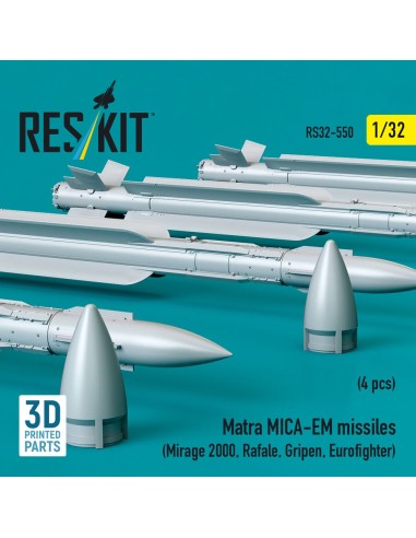 Matra MICA-EM missiles (4 pcs) (Mirage 2000, Rafale, Gripen, Eurofighter) (3D Printed) 