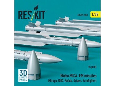 Matra MICA-EM missiles (4 pcs) (Mirage 2000, Rafale, Gripen, Eurofighter) (3D Printed) 