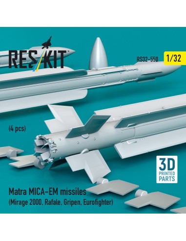 Matra MICA-EM missiles (4 pcs) (Mirage 2000, Rafale, Gripen, Eurofighter) (3D Printed) 