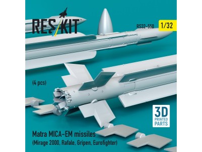 Matra MICA-EM missiles (4 pcs) (Mirage 2000, Rafale, Gripen, Eurofighter) (3D Printed) 