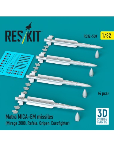 Matra MICA-EM missiles (4 pcs) (Mirage 2000, Rafale, Gripen, Eurofighter) (3D Printed) 