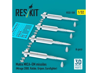 Matra MICA-EM missiles (4 pcs) (Mirage 2000, Rafale, Gripen, Eurofighter) (3D Printed) 