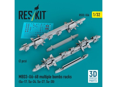 MBD3-U6-68 multiple bombs racks (2 pcs) (Su-17, Su-24, Su-27, Su-30) (3D Printed) 